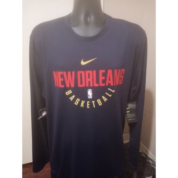 New NWT Nike New Orleans Pelicans T-Shirt Long Sleeve Blue Men's 2XL Dri Fit NBA - Picture 1 of 13